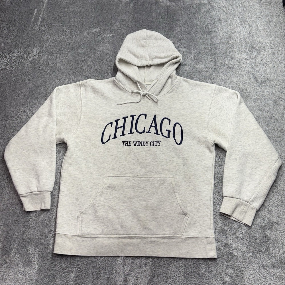 Chicago The Windy‎ City Hoodie Men's Small Beige Pullover Graphic Sweatshirt